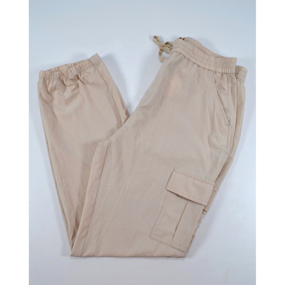 Nwt's Love Tree Britt Satin Beige Cargo Pants Womens Size M Pockets Drawstring‎